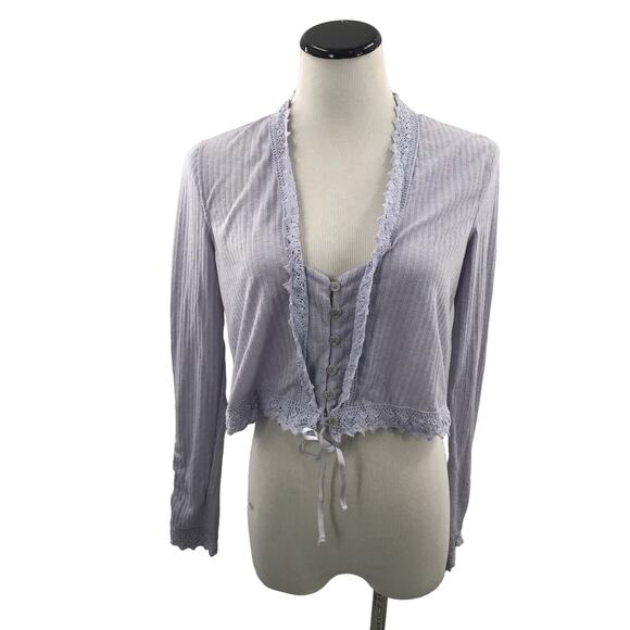 Free People Purple Third Date Ribbed Lace Top - Picture 5 of 12